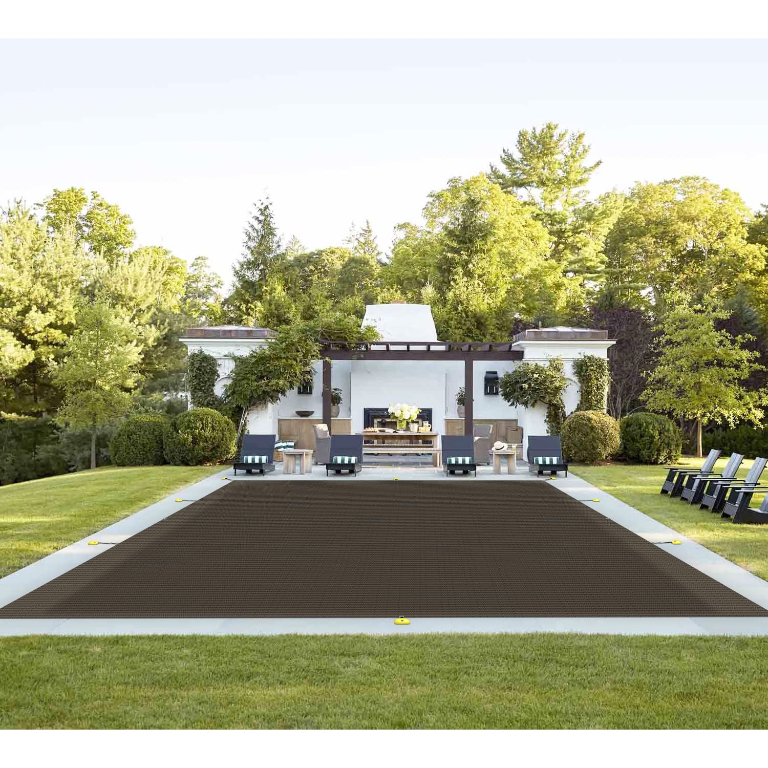 TANG 18'x36' Inground Pool Cover Safety Winter Covers with Wire Rope Hemmed All Edges, Heavy Duty Rectangular Mesh Cover for Swimming Pools Leaf Net Covers (Brown)