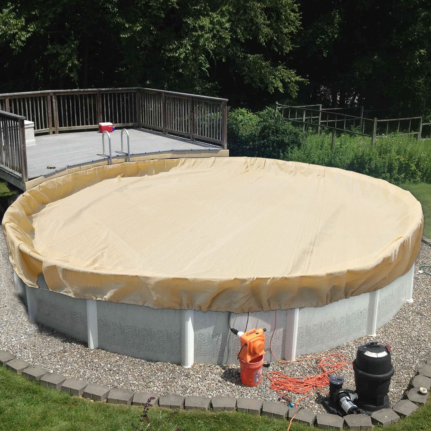 TANG 16' ft Round Pool Covers for 12 Feet Round Above Ground Tank Spa Pool Covers Winter Leaf Pool Covers Wire Rope Hemmed All Edges 4ft Overlap, Trampoline Cover (12', Beige)