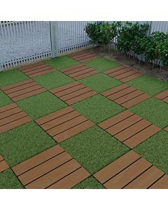 E&K Sunrise Artificial Grass Tiles 1.57" (40mm) pile height 20"x 20" Interlocking Self-draining Mat Outdoor Patio Balcony Garden grass deck tiles or Indoor Flooring Décor 9 Boxes 54 Pcs - Grass 20"X20" (6 pcs/box), 9