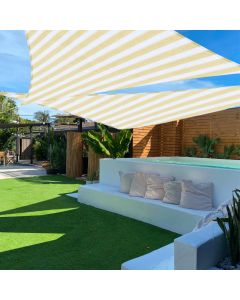 TANG 16' x 16' x 23' Sun Shade Sail Right Triangle Shade Canopy Patio Cover UV Block Permeable Cloth Fabric for Pergola Backyard Porch Deck Garden Carport Awning Outdoor, Beige with White Strips