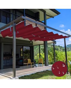 TANG 7' x 16' Waterproof Pergola Shade Cover Retractable Sun Shades Outdoor Patio Pergolas Canopy Replacement Pergola Kit, Wave Shade Sail with Hardware Wire Cable, Red