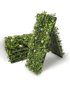 Bynbbur 18"x6" 9 PCS Artificial Panel Milan with White Flowers Hard Base Fence Privacy Screen Evergreen Wall for Patio Indoor Outdoor Garden Wedding Décor