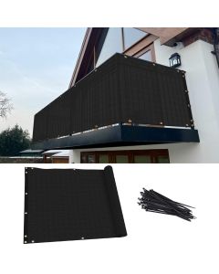TANG 0 2.5' x 12' Balcony Privacy Screen Fence for Apartment Deck Railing, 200GSM Heavy Duty Block Outdoor Privacy Fencing Cover for Patio Porch Backyard Screens, Black