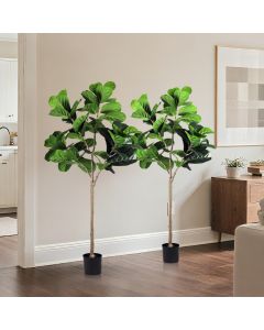 Bynbbur Artificial Fiddle Leaf Fig Tree 5 FT Faux Plants Indoor Outdoor with Black Pot Large Fake Tree for Home Office Living Room Kitchen Decor, 5 FT
