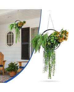 Bynbbur Fake Hanging Plants 8Pcs Artificial Hanging Flower Basket with Black Frame, Greenery Floral for Home Living Room Wall Decor Wedding Indoor Outdoor Decoration