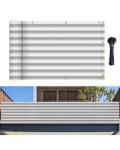 Bynbbur 3' x 10' Balcony Privacy Screen Apartment Deck Railing Fence Lattice Panels for Outside, UV Block Shade Cloth with Grommets, Mesh Fencing Cover for Patio Backyard Porch, Gray and White Stripe