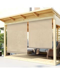 TANG Exterior Roller Shade 8'Wx14.5'H Outdoor Patio Shades Roll Up Blinds Sunshades for Deck Porch Pergola Balcony Backyard, Beige