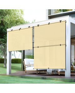 Bynbbur 8'W x 6'H Outdoor Patio Shades Foldable Roller Blinds, 220 GSM Sun Shade Roll Up Porch Screens Exterior Shade Cloth for Deck Pergola Backyard, Beige