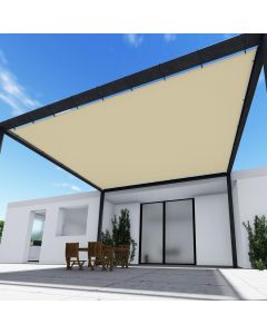 TANG 15' x 25' Waterproof Shade Cloth with Grommets, Sun Shade Sail Rectangle Straight Side, 260 GSM UV Block Fabric Patio Canopy for Deck Carport Backyard Pergola Cover, Beige