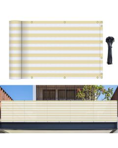 Bynbbur 3' x 12' Balcony Privacy Screen Apartment Deck Railing Fence Panels Outside, UV Block Shade Cloth with Grommets, Mesh Fencing Cover for Patio Backyard Porch, Beige and White Stripe