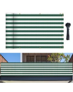 Bynbbur 3' x 4' Balcony Privacy Screen Apartment Deck Railing Fence Lattice Panels for Outside, UV Block Shade Cloth with Grommets, Mesh Fencing Cover for Patio Backyard Porch, Green White Stripe