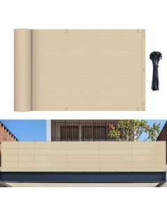 Bynbbur 2.5' x 99' Beige Balcony Privacy Screen Apartment Deck Railing, Mesh Fencing Cover Lattice Panels for Outside, UV Block Shade Cloth with Grommets for Patio Backyard Porch