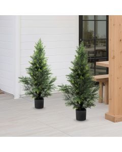 Bynbbur 2 Pcs Artificial Christmas Samll Tree Cedar Tree 3 Feet Xmas Tree Indoor Outdoor with Black Pot Christmas Decoration for Home Office Living Room Kitchen