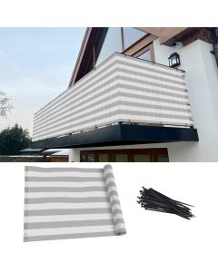 TANG 3' x 25' Balcony Privacy Screen Apartment Patio Mesh Fence Screens Cover for Deck Railing 200GSM Heavy Duty Fencing Windscreen Lattice Panels Porch Outdoor Backyard, White & Grey Stripes