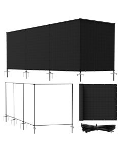 Bynbbur 5'x24' Outdoor Privacy Screen Freestanding with Iron Poles and Stakes, Temporary Dog Fencing, Backyard Divider, Metal Garden Fence for Pool Patio Barrier Border, Black