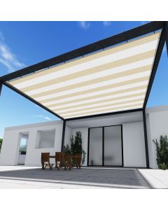 TANG 24' x 40' Shade Cloth with Grommets, Sun Shade Sail Rectangle Straight Side, UV Blocker Fabric Patio Canopy for Deck Carport Backyard Pergola Cover, White With Beige Stripes