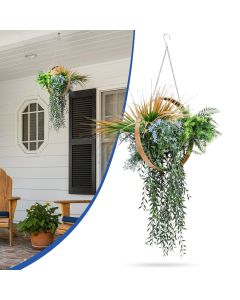 Bynbbur Fake Hanging Plants 8Pcs Artificial Hanging Flower Basket with Gold Frame, Greenery Floral for Home Living Room Wall Decor Wedding Indoor Outdoor Decoration