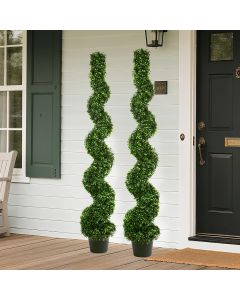 Bynbbur Artificial Tree Boxwood Spiral 2 Pcs- 6 Feet Faux Plants Indoor Outdoor with Black Pot Fake Trees for Home Office Living Room Kitchen Décor