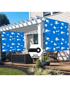 TANG 16'x40' Waterproof Sun Shade Sail Cover Tarp Printed Sky Pattern Shade Privacy Screen Panel Pergola Replacement Cover with Rods Grommets