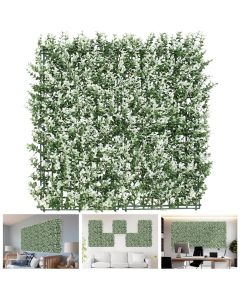 TANG 20"x20"-9PC Artificial Greenery Boxwood Panels Grass Wall Panel, Faux Privacy Fence Ivy Screens Backdrop Fake Hedge for Indoor Outdoor Wedding Décor, Green White Buxus Boxwood