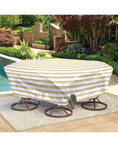 Bynbbur 22 FT Patio Furniture Cover with Wire Rope Hemmed All Edges, Round Pool Covers for Above Ground, UV Resistant Tarp for Deck Seat Couch Patio Table Chair Set Cover, Beige and White