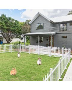 TANG 38.6"Hx84"W (18Panels) White Vinyl Picket Fence, Outdoor Garden Fence Panel, PVC Borders for Dogs Rabbit, Plastic Pool Fence, 34 Pickets-Straight