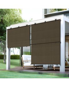 Bynbbur 8'W x 6'H Outdoor Patio Shades Foldable Roller Blinds, 220 GSM Sun Shade Roll Up Porch Screens Exterior Shade Cloth for Deck Pergola Backyard, Brown