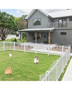 TANG 34.6"Hx84"W (16Panels) White Vinyl Picket Fence, Outdoor Garden Fence Panel, PVC Borders for Dogs Rabbit, Plastic Pool Fence, 34 Pickets-Curved