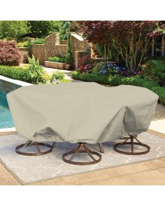 Bynbbur 13 FT Waterproof Patio Furniture Cover with Wire Rope Hemmed All Edges, Round Pool Covers for Above Ground, UV Resistant Tarp for Deck Seat Couch Patio Table Chair Set Cover, Beige