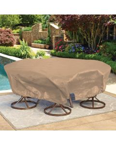 Bynbbur 22 FT Patio Furniture Cover with Wire Rope Hemmed All Edges, Round Pool Covers for Above Ground, UV Resistant Tarp for Deck Seat Couch Patio Table Chair Set Cover, Sand