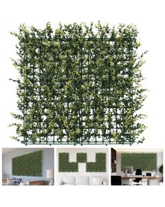 TANG 20"x20"-9PC Artificial Greenery Boxwood Panels Grass Wall Panel, Faux Privacy Fence Ivy Screens Backdrop Fake Hedge for Indoor Outdoor Wedding Décor, Beige Buxus Panel