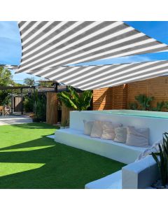 TANG 16' x 16' x 23' Sun Shade Sail Right Triangle Shade Canopy Patio Cover UV Block Permeable Cloth Fabric for Pergola Backyard Porch Deck Garden Carport Awning Outdoor, Gray with White Strips
