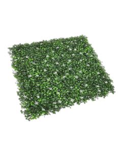 TANG 20"x20"-9PC Artificial Greenery Boxwood Panels Grass Wall Panel, Faux Privacy Fence Ivy Screens Backdrop Fake Hedge for Indoor Outdoor Wedding Décor, Boxwood with Flowers
