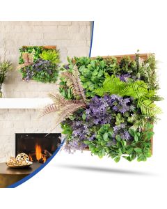 Bynbbur 9 Pieces Hanging Wall Artificial Plants for Home Decor Faux 3D Greenery Plant in Wooden Frame 12 inches for Room Garden Patio Indoor Outdoor Decoration, Green with Purple