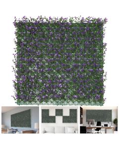 TANG 20"x20"-1PC Artificial Greenery Boxwood Panels Grass Wall Panel, Faux Privacy Fence Ivy Screens Backdrop Fake Hedge for Indoor Outdoor Wedding Décor, Purple Buxus with Backing