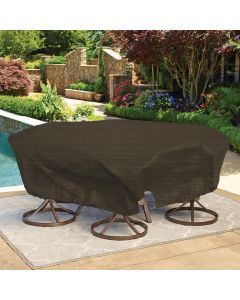 Bynbbur 22 FT Patio Furniture Cover with Wire Rope Hemmed All Edges, Round Pool Covers for Above Ground, UV Resistant Tarp for Deck Seat Couch Patio Table Chair Set Cover, Brown