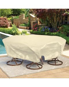 Bynbbur 16 FT Patio Furniture Cover with Wire Rope Hemmed All Edges, Round Pool Covers for Above Ground, UV Resistant Tarp for Deck Seat Couch Patio Table Chair Set Cover, Beige