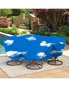 Bynbbur 23 FT Waterproof Patio Furniture Cover with Wire Rope Hemmed All Edges, Round Pool Covers for Above Ground, UV Resistant Tarp for Deck Seat Couch Patio Table Chair Set Cover, Blue Sky