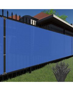 TANG 4' x 40' Privacy Fence Screen Blue With Zipties, 150 GSM Outdoor Fencing Panels Blockage Shade Cloth with Grommets, Windscreen Chainlink Fences Mesh Netting Cover for Balcony Yard Deck