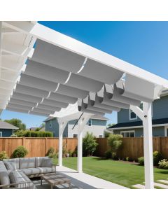 Bynbbur 7'W x 16'L Pergola Cover Retractable Shades Canopy, Breathable 220 GSM Replacement Pergola Kit for Outdoor Patio Gazebos Deck, Wave Sun Shade Sail with Hardware Wire Cable, Gray