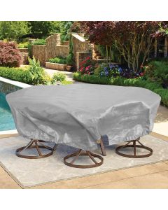 Bynbbur 16 FT Patio Furniture Cover with Wire Rope Hemmed All Edges, Round Pool Covers for Above Ground, UV Resistant Tarp for Deck Seat Couch Patio Table Chair Set Cover, Gray