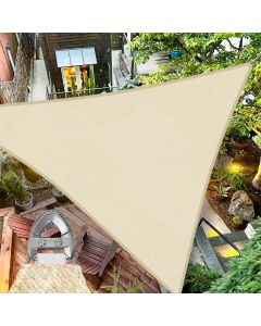 TANG 22'x22'x22' Sun Shade Sail Triangle Shade Cloth Canopy, A Ring with Steel Cable Wire Reinforcement,UV Block Heavy Duty 260 GSM for Patio Pergola Garden Deck Carport Cover, Beige
