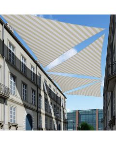 TANG 28' x 28' x 28' Sun Shade Sail Triangle Shade Canopy Patio Cover UV Block Permeable Cloth Fabric for Pergola Backyard Porch Deck Garden Carport Awning Outdoor Activity, Beige with White Strips