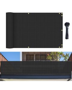 Bynbbur 2.5' x 99' Black Balcony Privacy Screen Apartment Deck Railing, Mesh Fencing Cover Lattice Panels for Outside, UV Block Shade Cloth with Grommets for Patio Backyard Porch