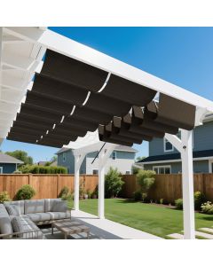 Bynbbur 7'W x 16'L Pergola Cover Retractable Shades Canopy, Breathable 220 GSM Replacement Pergola Kit for Outdoor Patio Gazebos Deck, Wave Sun Shade Sail with Hardware Wire Cable, Brown
