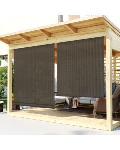 TANG Exterior Roller Shade 8'Wx14'H Outdoor Patio Shades Roll Up Blinds Sunshades for Deck Porch Pergola Balcony Backyard, Brown