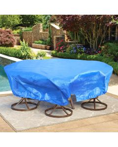 Bynbbur 19 FT Patio Furniture Cover with Wire Rope Hemmed All Edges, Round Pool Covers for Above Ground, UV Resistant Tarp for Deck Seat Couch Patio Table Chair Set Cover, Blue