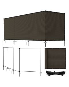 Bynbbur 6'x24' Outdoor Privacy Screen Freestanding with Iron Poles and Stakes, Temporary Dog Fencing, Backyard Divider, Metal Garden Fence for Pool Patio Barrier Border, Brown