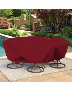 Bynbbur 23 FT Waterproof Patio Furniture Cover with Wire Rope Hemmed All Edges, Round Pool Covers for Above Ground, UV Resistant Tarp for Deck Seat Couch Patio Table Chair Set Cover, Red