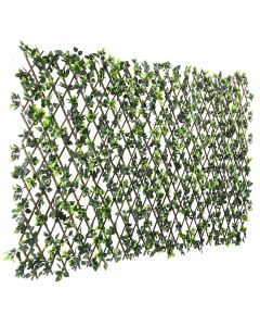 TANG 4PC Artificial Leaf Expandable Privacy Fence Screen, Faux Boxwood Stretchable Lattice Panels for Patio Backyard Balcony Screens Greenery Wall Decoration, Rose Leaves Single Side